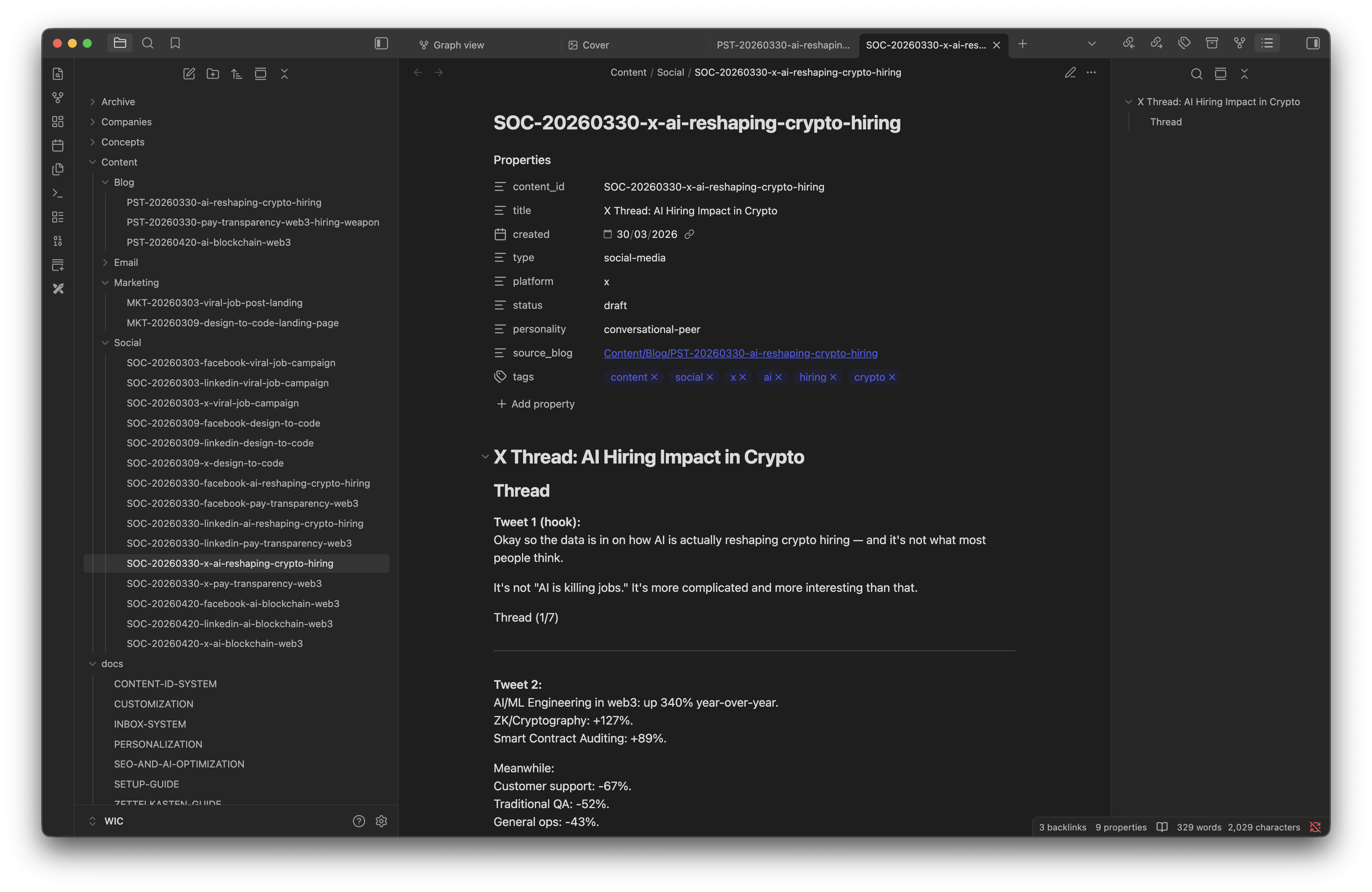 Social post output — X Thread with multiple tweets formatted for engagement